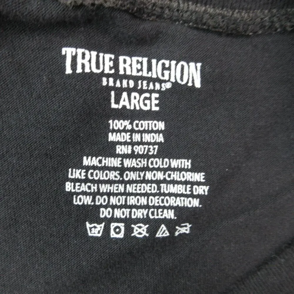 True Religion Shirt Mens Large Black Gold Foil Horseshoe Logo Graphic Cotton